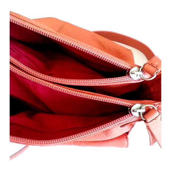 Stone Mountain Purse Coral/Orange Leather Shoulder Bag Adjustable Strap - Med - Picture 14 of 16